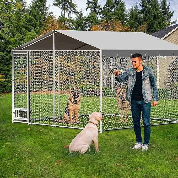 10x10x7 Ft Outdoor Dog Kennel, Heavy Duty Outside Dog Kennel with Waterproof and Anti-UV Roof Cover, Large Dog Enclosures ...