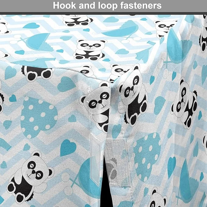 Lunarable Panda Dog Crate Cover, Chinese Bears with Stroller and Dotted Hearts on Chevron Background, Easy to Use Pet Kenn...