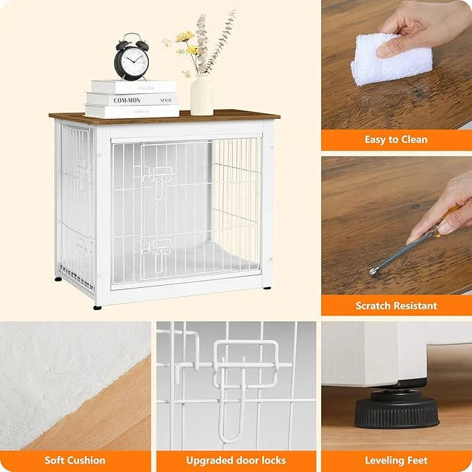 DWANTON Dog Crate Furniture with Cushion, Wooden Kennel Table with Double Doors, Indoor Dog House, Small/Medium/Large Size...