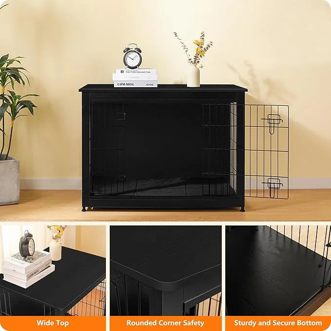 DWANTON Dog Crate Furniture with Cushion, Wooden Kennel Table with Double Doors, Indoor Dog House, Extra Large Size, 43.3"...