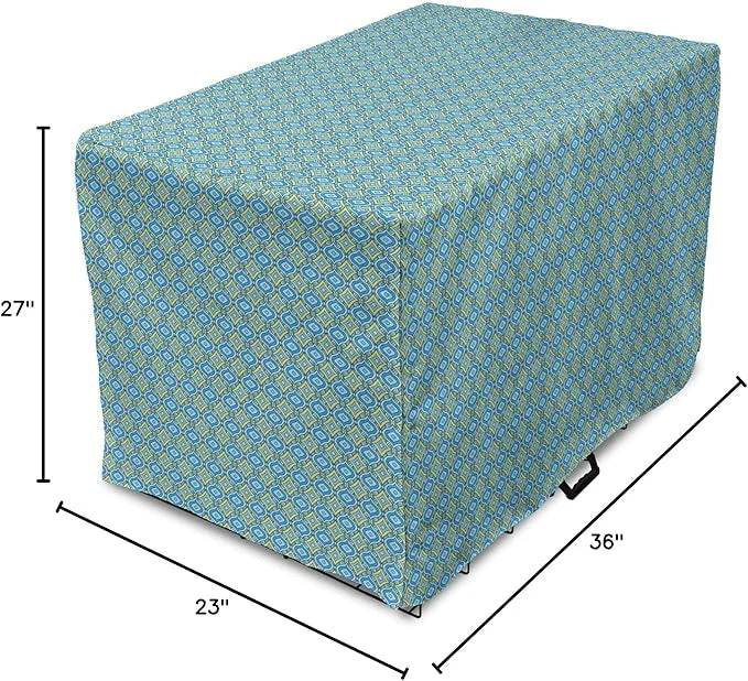 Lunarable Yellow and Blue Dog Crate Cover, Hand Drawn Abstract Ornament Rhombus Shapes Mosaic Vintage, Easy to Use Pet Ken...