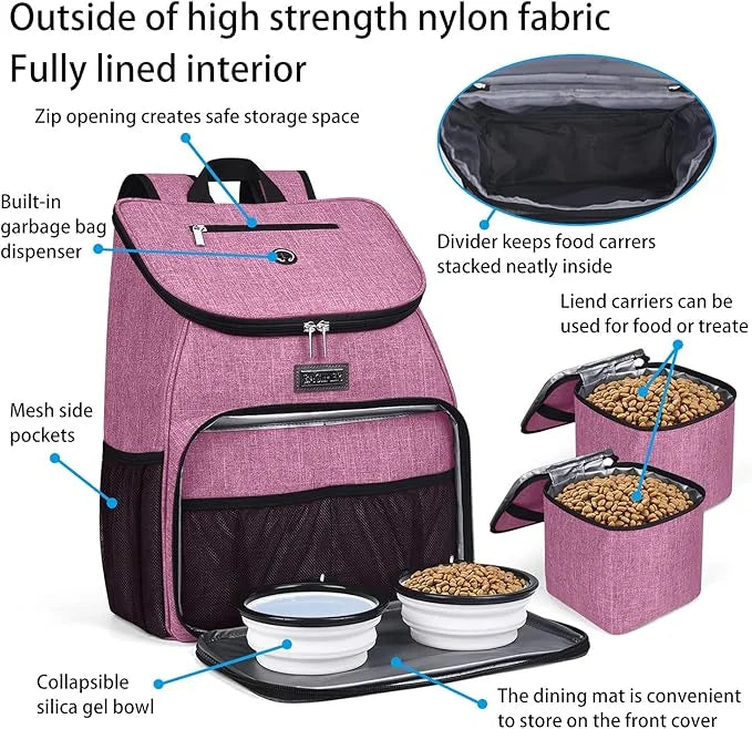 BAGLHER丨Dog Travel Bag, Airline Approved Pet Supplies Backpack, Dog Travel Backpack with 2 Silicone Collapsible Bowls and ...