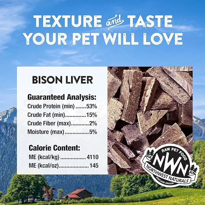Northwest Naturals Raw Rewards Freeze-Dried Bison Liver Treats for Dogs and Cats - Bite-Sized Pieces - Healthy, 1 Ingredie...