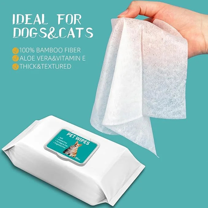 Pet Hypoallergenic Wipes, Extra Thick Cat Wipes for Cleaning Small Animal's Paws,Ears,Butt,Face and Eyes,Portable Organic ...