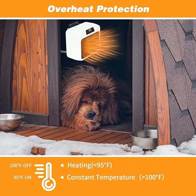 Rypet Large Dog House Heater with Thermostat, 300W/600W Safe Heater for Dog House Outdoor with 6 Ft Anti Chew Cord, Wall M...