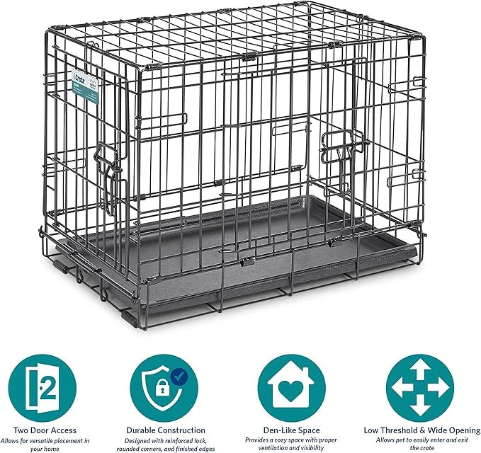 MidWest Homes for Pets Newly Enhanced Single & Double Door iCrate Dog Crate, Includes Leak-Proof Pan, Floor Protecting Fee...