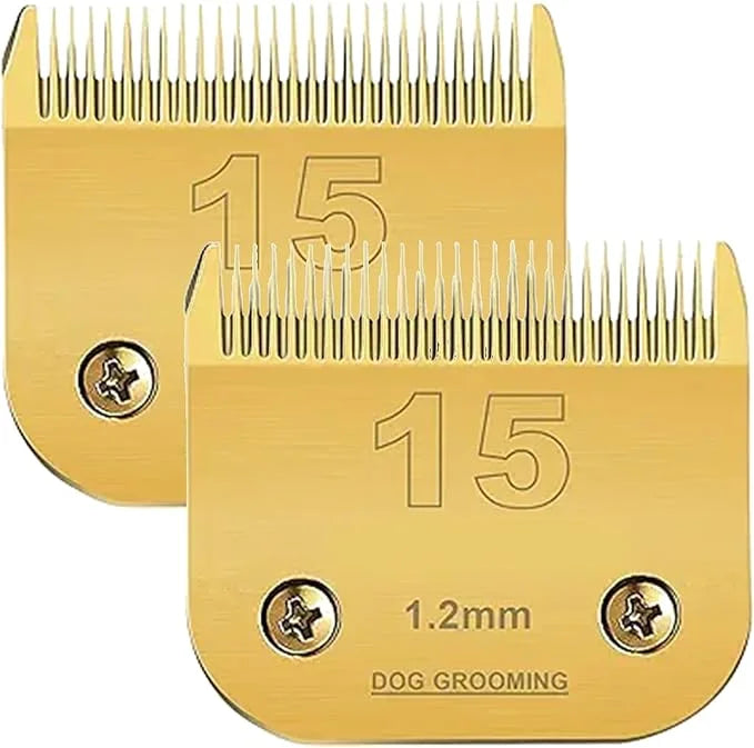 2 Packs #15 Clipper Blade Dog Grooming Compatible with Wahl/Oster Dog Clippers 3/64" 1.2mm Cut Length(Gold) - Product Image