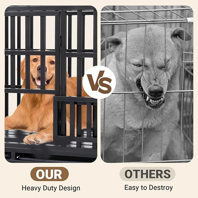 Heavy Duty Dog Crate, Escape Proof Dog Cage for Large Extra Large Dogs, 52 Inch, Dog Kennel Indoor with Lockable Wheels, I...
