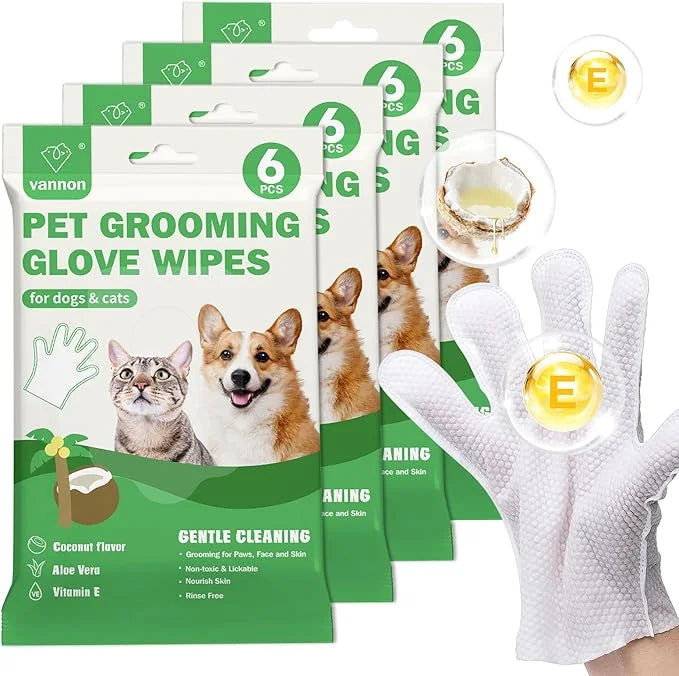 Vannon Extra Thick Pet Bathing Wipes for Dogs & Cats, Cleaning & Odor-Controlling Grooming Gloves, Nourish Fur Glove Wipes...