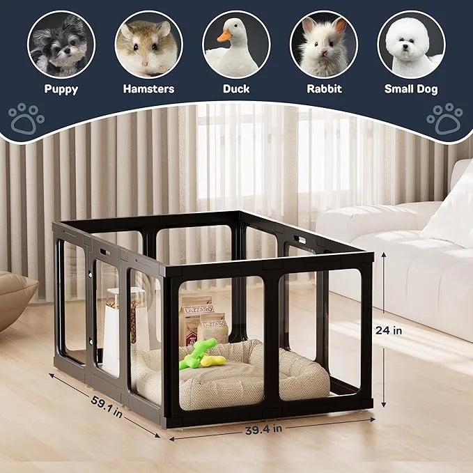 Dog Playpen, 24" Acrylic Plastic Pet Playpen with Door, Puppy Playpen, Indoor Dog Pen, Foldable, Customizable, Black 2 PCS...