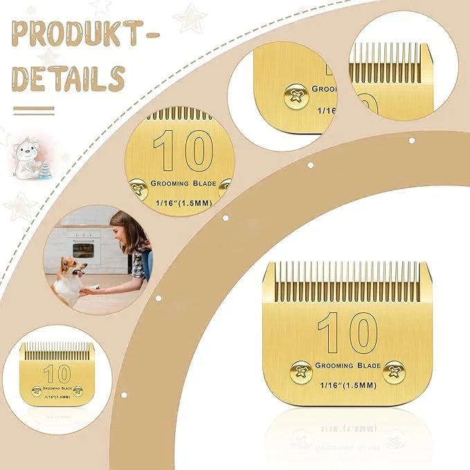 10 Blades Compatible With Andis/Oster A5/Wahl KM-10 Series Dog Clippers - Detachable Replacement Grooming Blades (Gold 10#...