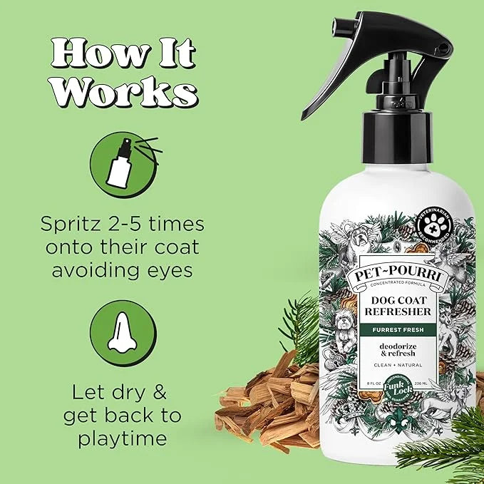 Pet-Pourri Dog Coat Deodorizing Spray – Plant Derived Ingredients – Vet Recommended – Fir + Amber + Cedarwood – Paraben & ...