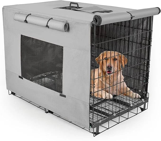 Dog Crate Cover 42 Inch Thickened Dog Kennel Cover Windproof Puppy Cage Cover with Mesh Windows on Both Sides Portable Cra...