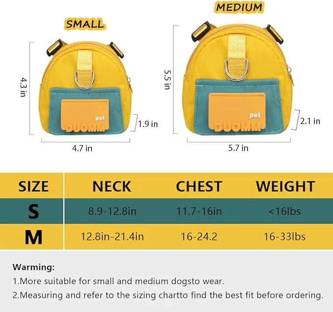 Dog Backpack Harness with Leash,Cute Pet Puppy Backpacks Bulid-in Dog Poop Bag Dispenser,Adjustable Pets Self Carrier Bag ...