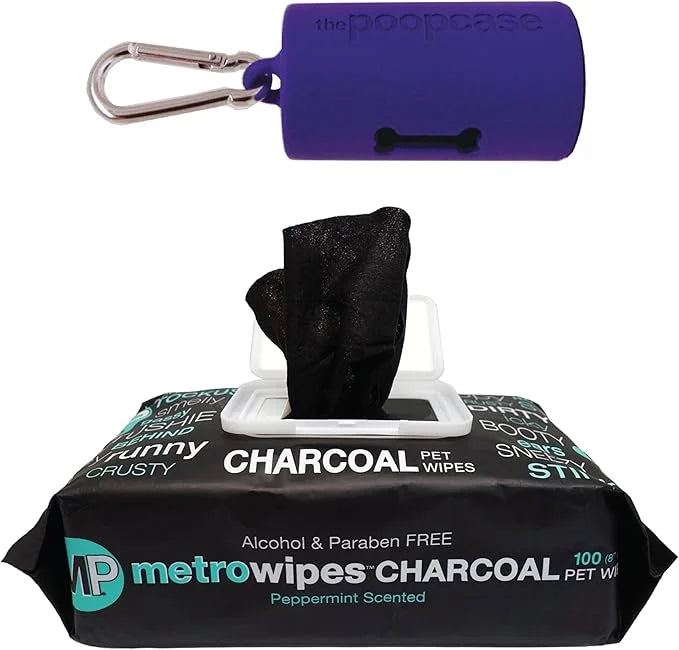 MetroPaws Peppermint Dog Wipes, 100 Extra Large, Thick Cleaning Wipes & The Dog Waste Bag Dispenser & Holder, Bag Holder W...