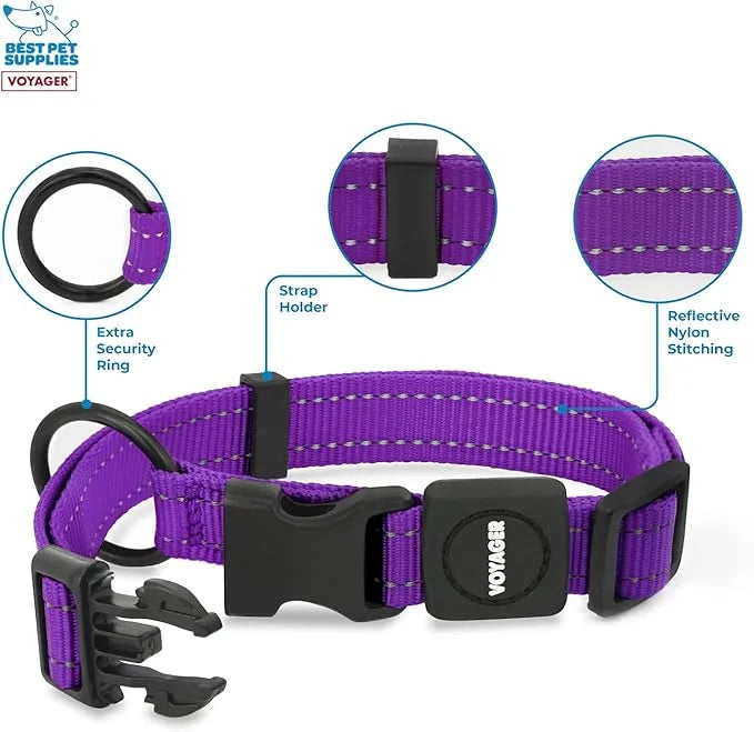 Best Pet Supplies Reflective Dog Collar with Adjustable Length, Heavy-Duty Buckle, and Strong Leash D-Ring, Training, Walk...