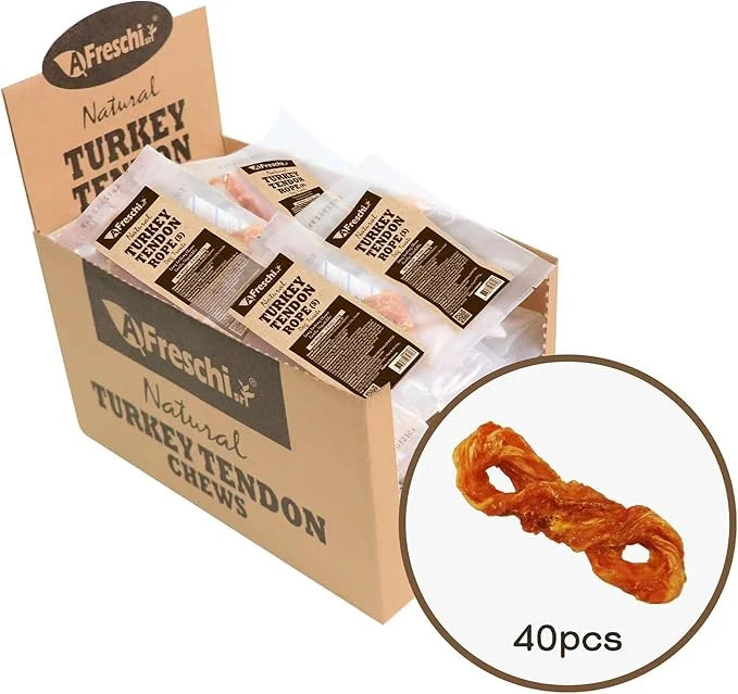 Afreschi Natural Turkey Tendon Rope (S) 40 Units/Box, Dog Treats for Signature Series, All Natural Human Grade Puppy Chew,...