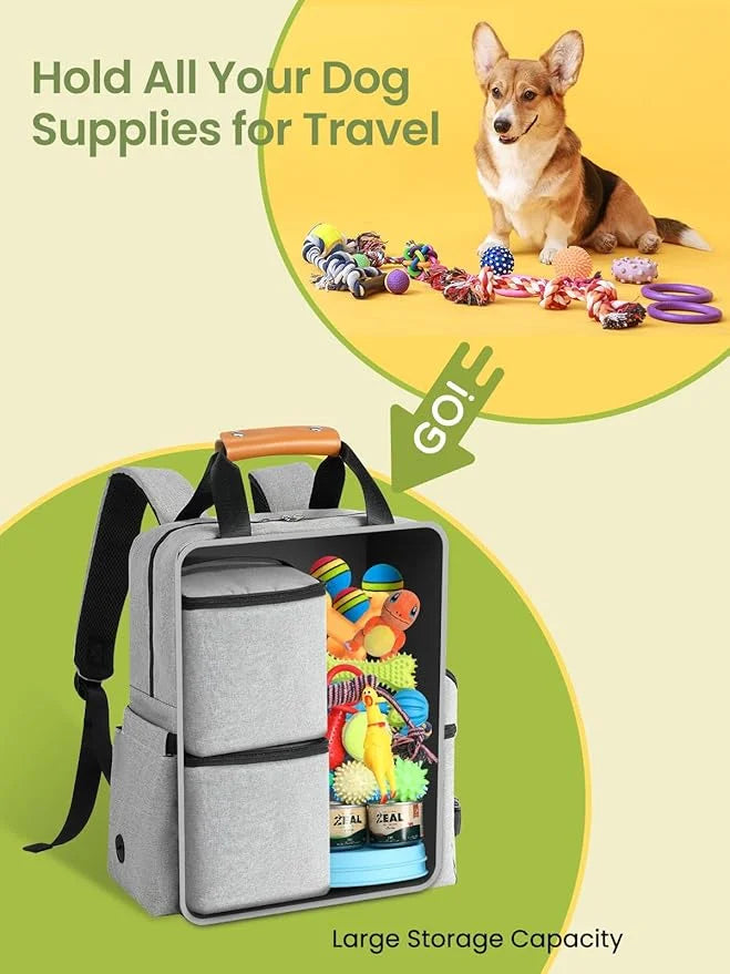 Dog Travel Bag, Airline Approved Organizer Backpack with Multi-Function Pockets, 25L Accessories Set with 2 Food Storage C...