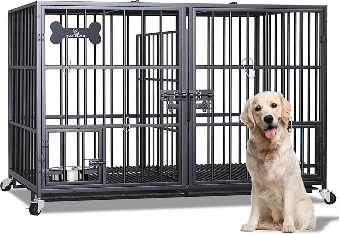 Dosker 42 inch Heavy Duty Metal Dog Crate Cage with Divider for 2 Dogs/Large Dog,All Metal Open Top Escape Proof Cage,Dog ...