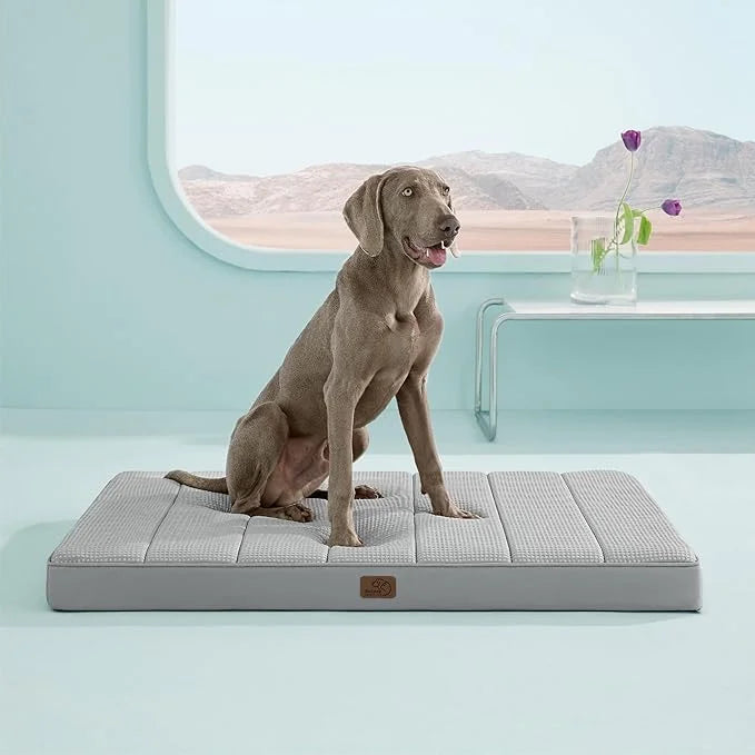 Bedsure Cooling Gel Foam Dog Bed for Large Dogs, Waterproof Orthopedic Egg Foam Dog Bed for Outdoor, Summer Comfort Pet Ma...
