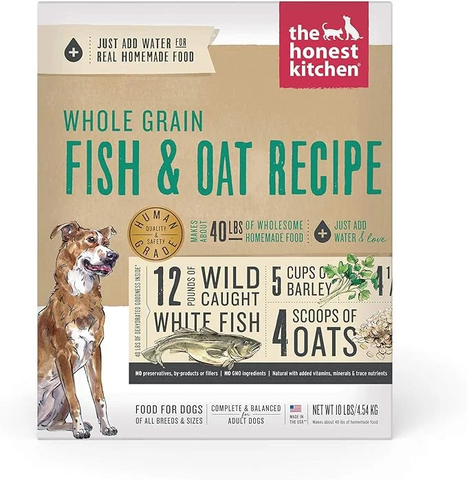 The Honest Kitchen Human Grade Dehydrated Whole Grain Dog Food – Complete Meal or Dog Food Topper – Fish 10 lb (makes 40 l...