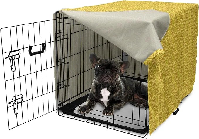 Lunarable Mustard Dog Crate Cover, Exotic Ornate Style Baroque Inspired Tiles Portuguese Culture Design Print, Easy to Use...