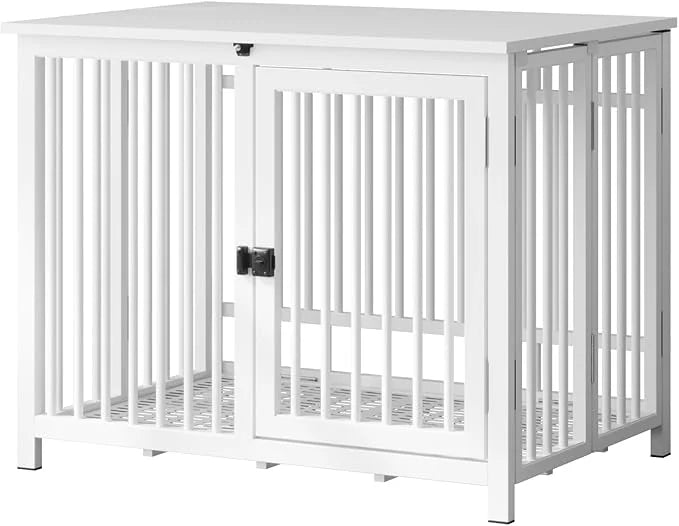 Heavy Duty Dog Crate Furniture, Fully Assembled exc. Locks, All Metal Frame & Wooden Tabletop, Modern Kennel for Small Dog...