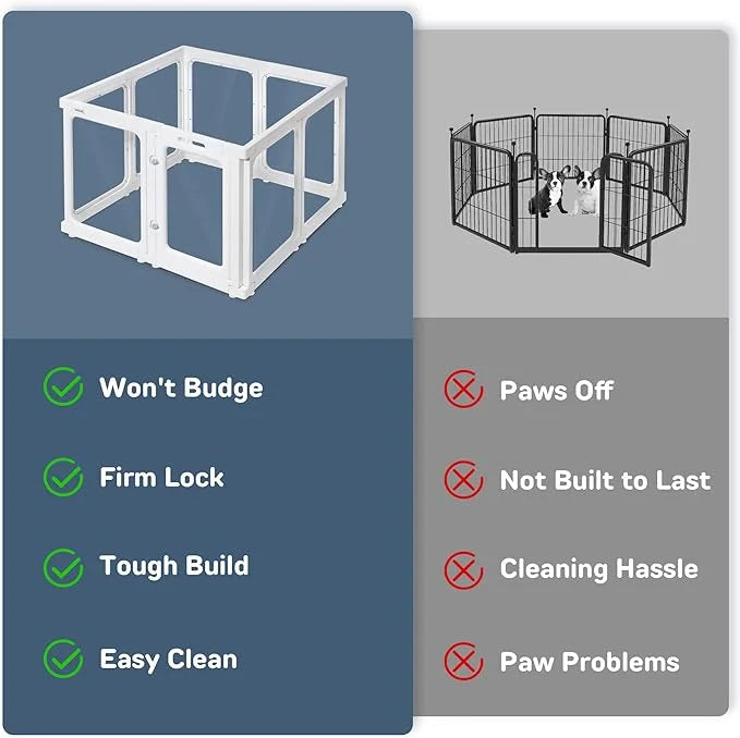 Clear Dog Playpen Indoor, 24" Acrylic Plastic Pet Play Pen with Door, Playpen for Puppy Cat Rabbit Ferret, Easy to Install...