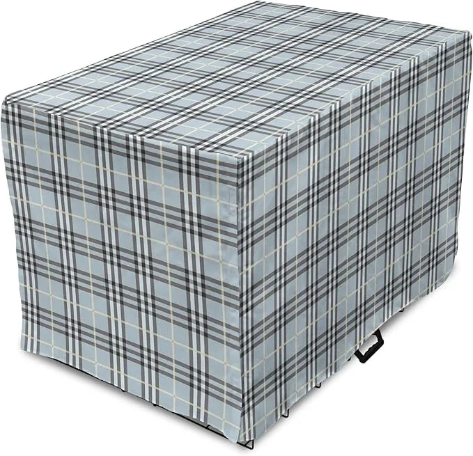 Lunarable Plaid Dog Crate Cover, Traditional Vintage Pattern with Modern Look Checkered Pastel Colored, Easy to Use Pet Ke...