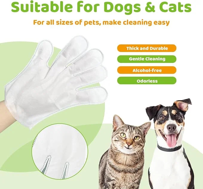 Bathing Wipes Glove for Dogs Cats, 12 PCS Dog Cleaning Glove Wipes with Grooming Fur, Dog Wipes Washing Gloves, Cat Cleani...