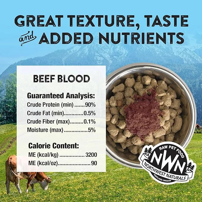 Northwest Naturals Freeze-Dried Beef Blood Functional Topper - for Dogs & Cats - Healthy, 1 Ingredient, Human Grade Pet Fo...