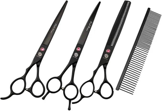 Purple Dragon 7.0" Left Handed Dog Grooming Hair Cutting Scissor &Curved &Thinning Shear with Bag - for Mancinism Pet Groo...