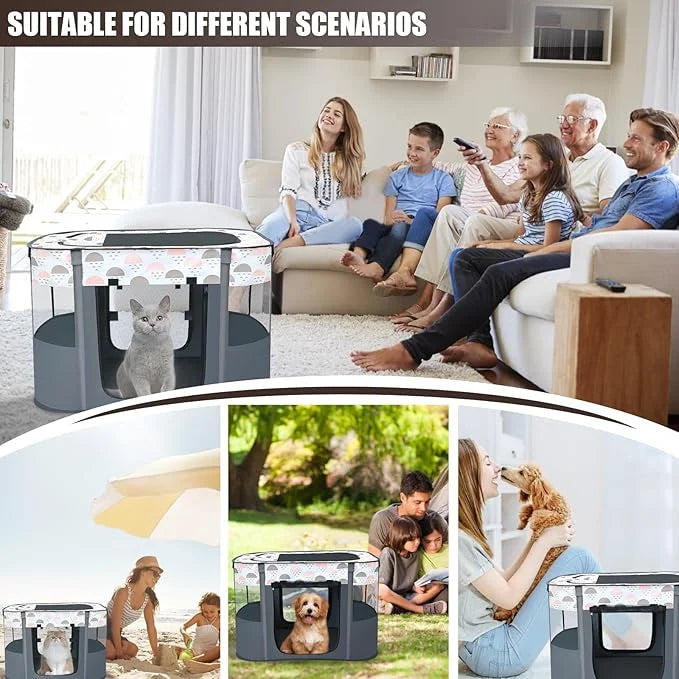 Portable Foldable Pet Playpen with Carrying Case and Travel Pet Bowl, Water Resistant Dog Cat Playpen Crate with Removable...