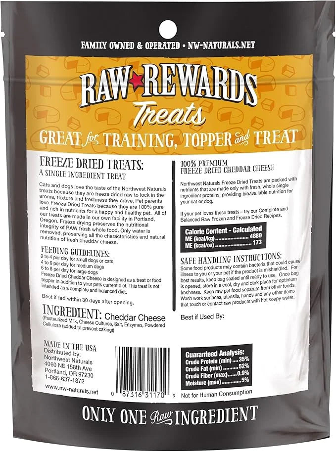 Northwest Naturals Raw Rewards Freeze-Dried Cheddar Cheese Treats for Dogs and Cats - Bite-Sized Pieces - Healthy, 1 Ingre...