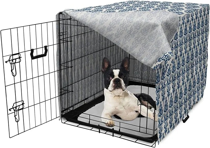 Lunarable Contemporary Blue Dog Crate Cover, Abstract Coral Inspired Motifs with Dots Around, Easy to Use Pet Kennel Cover...