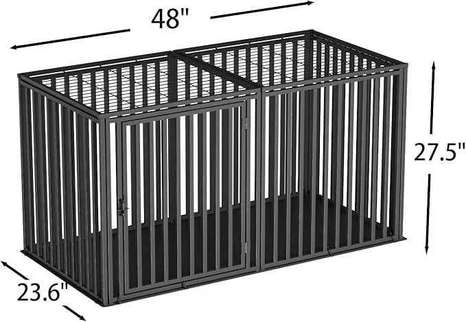 Steel Tube Heavy Anti-Bite Large Dog Crate with Mat Base, 48" L x 28" H Dog Crates for Medium Large Dogs, Big Dog Cage, Do...