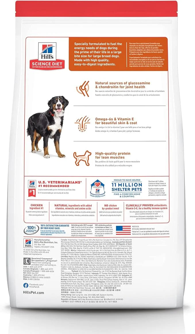 Hill's Science Diet Large Breed, Adult 1-5, Large Breed Premium Nutrition, Dry Dog Food, Chicken & Barley, 35 lb Bag - Pro...