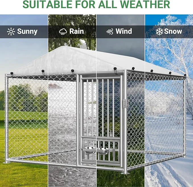 Rovibek Outdoor Dog Kennel with Roof, 6.7 X 6.7 Outside Kennel Heavy Duty Dog Run Fence with Waterproof Sun-Proof Cover, O...