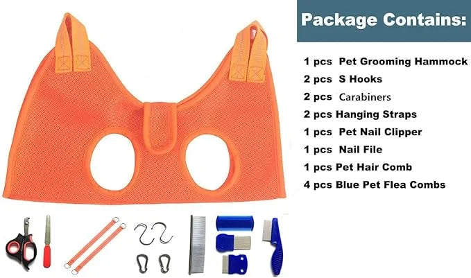 Dog Grooming Hammock with Flea Comb and Dog Nail Clipper, Pet Dog Grooming Hammock Harness with Cat Nail Clipper, Nail Fil...