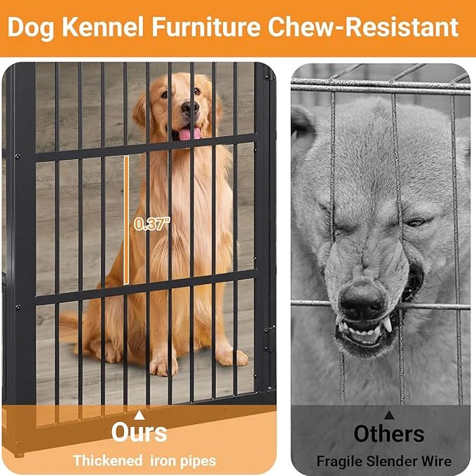 Dog Crate Furniture, 48 Inch Dog Kennel Furniture, Wooden ๐og Crate Furniture Large Breed with Rotating ๐og Bowls, Heavy D...