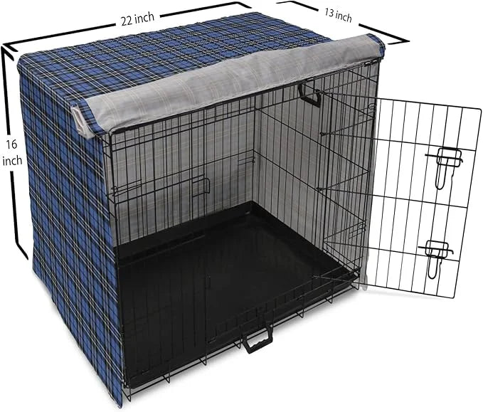 Lunarable Plaid Dog Crate Cover, Classical Old Fashioned Abstract Pattern Design Scottish Country Style, Easy to Use Pet K...