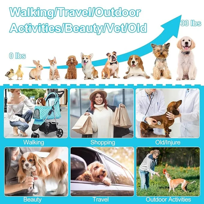 Dog Stroller for Small Dogs, Portable Pet Stroller for Cats Folding Puppy Stroller Lightweight Dog Cat Cage Jogger Strolle...