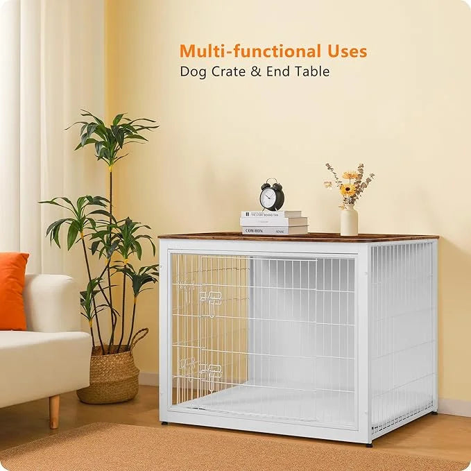DWANTON Dog Crate Furniture with Cushion, Wooden Kennel Table with Double Doors, Indoor Dog House, Extra Large Size, 43.3"...