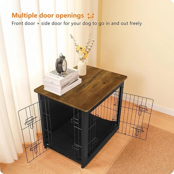DWANTON Dog Crate Furniture with Cushion, Wooden Kennel Table with Double Doors, Indoor Dog House, Small/Medium/Large Size...