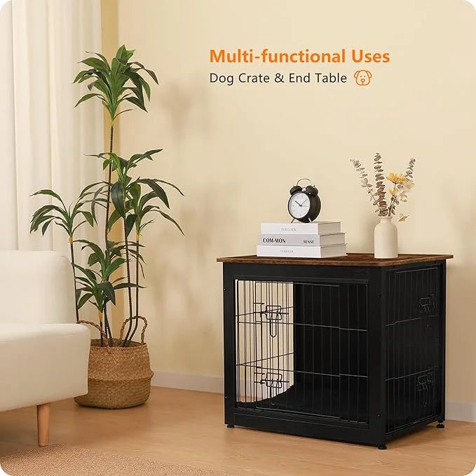 DWANTON Dog Crate Furniture with Cushion, Wooden Kennel Table with Double Doors, Indoor Dog House, Small/Medium/Large Size...