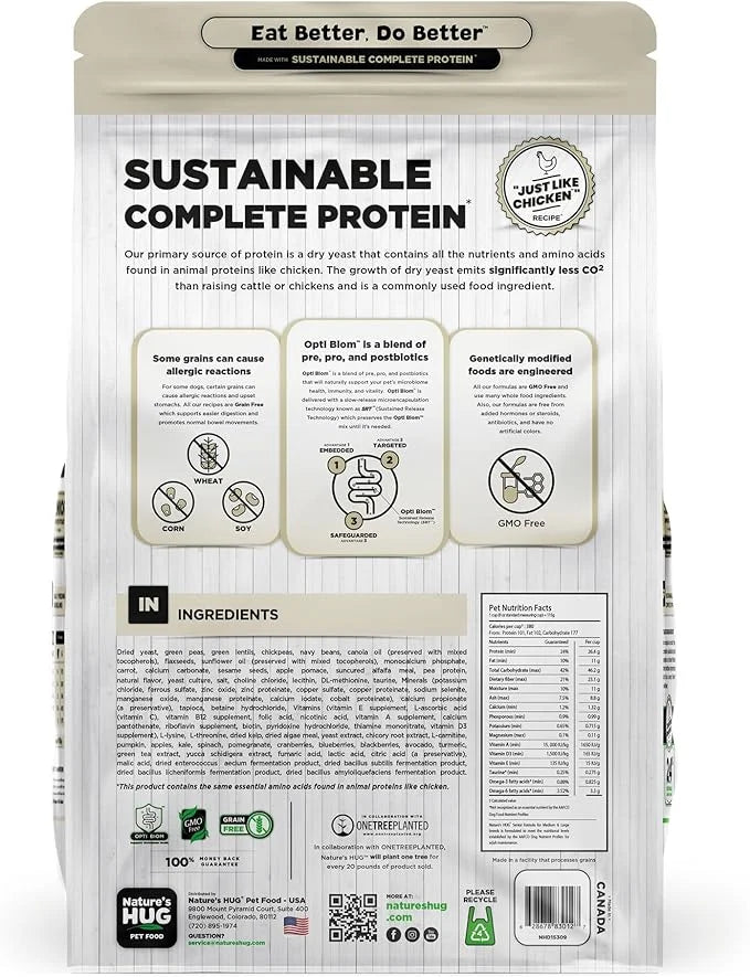 Nature's HUG Dry Dog Food, for Senior-Medium & Large Breeds, 20 lb. Bag, Chicken Flavor Plant-Based Protein Vegetarian Kib...
