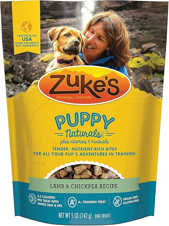 (4 Pack) Zuke Puppy Naturals Training Dog Treats Crafted in The USA, Salmon and Lamb 5oz with 10ct Pet Wipes 5 Piece Set -...