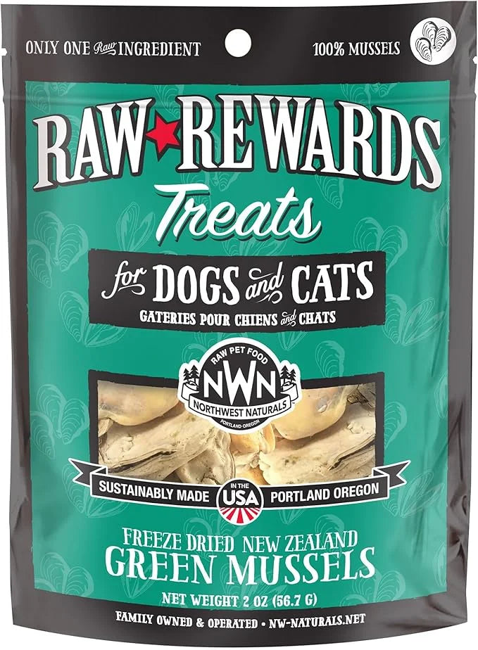 Northwest Naturals Raw Rewards Freeze-Dried Green Lipped Mussel Treats for Dogs and Cats - Bite-Sized Pieces - Healthy, 1 ...