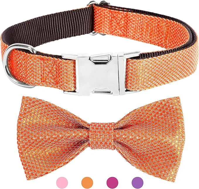 Dog Collar with Bow for Small Medium Large Dogs, Cute Bling Dog Bow Tie Collar with Metal Buckle, Soft & Durable for Mediu...