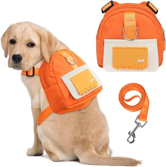 Dog Backpack Harness with Leash,Cute Pet Puppy Backpacks Bulid-in Dog Poop Bag Dispenser,Adjustable Pets Self Carrier Bag ...